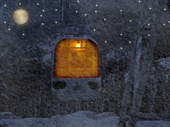 gondola in snow night