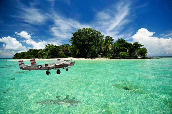 plane on clear water