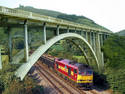 Train under bridge