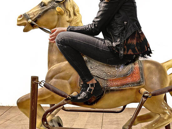 Perched on rocking horse